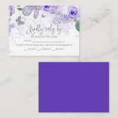 Silver Paars Quinceanera Butterfly Budget RSVP Informatiekaartje (Voorkant / Achterkant)
