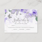 Silver Paars Quinceanera Butterfly Budget RSVP Informatiekaartje (Voorkant)