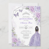 Silver Paars Quinceañera Butterfly Princess Party Kaart (Voorkant)