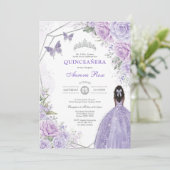 Silver Paars Quinceañera Butterfly Princess Party Kaart (Staand voorkant)