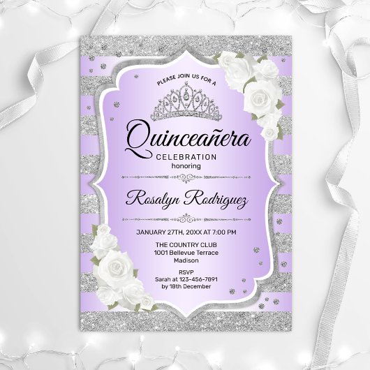 Silver Paars Quinceanera Uitnodiging