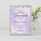 Silver Paars Quinceanera Uitnodiging (Staand voorkant)
