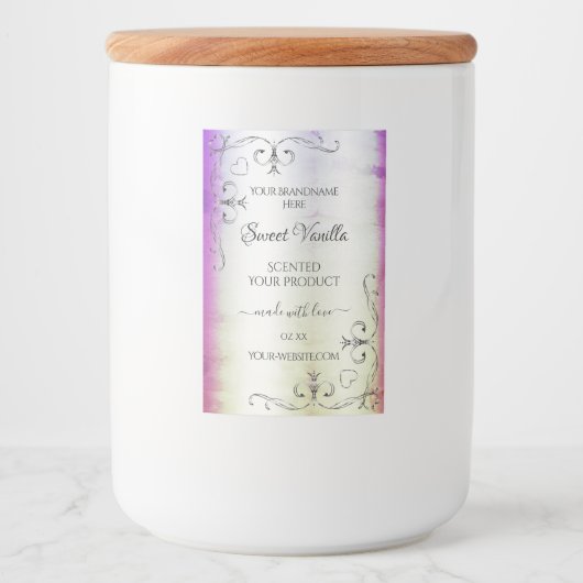 Silver Paars Shimmery Marble Product Label Voedselcontainer Etiket (Voorkant)