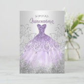 Silver Paars Sparkle Dress Quinceañera Quince Kaart (Staand voorkant)