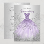 Silver Paars Sparkle Dress Quinceañera Quince Kaart (Voorkant / Achterkant)