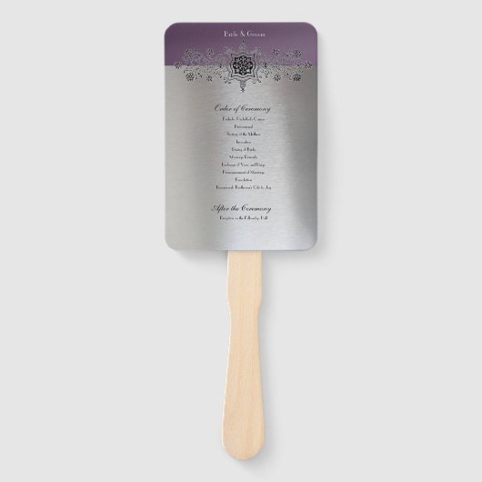 Silver Paars Wedding Programme Handwaaier (Voorkant)