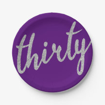 Silver Paarse 30 Verjaardagsfeestje Glitter "Thirt