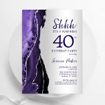 Silver Paarse Agaat Surprise 40e verjaardag Kaart<br><div class="desc">Paarse en zilveren agaat verrassing 40ste verjaardagsfeestuitnodiging. Elegant modern ontwerp met waterverf agaat marmeren geode achtergrond,  faux glitter zilver en typografie script lettertype. Trendy uitnodigingskaart perfect voor een stijlvol vrouwenfeest. Gedrukte Zazzle-uitnodigingen of direct download digitale afdrukbare sjabloon.</div>