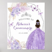 Silver Paarse Boho Vlinder Quinceañera Welkom Poster (Voorkant)
