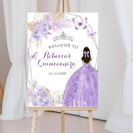 Silver Paarse Boho Vlinder Quinceañera Welkom Poster