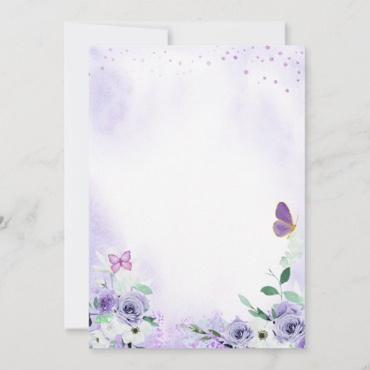 Silver Paarse Butterfly Kisses Girl First Birthday Kaart (Achterkant)