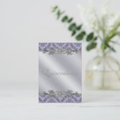 Silver Paarse Damask Business Card Template Visitekaartje (Staand voorkant)