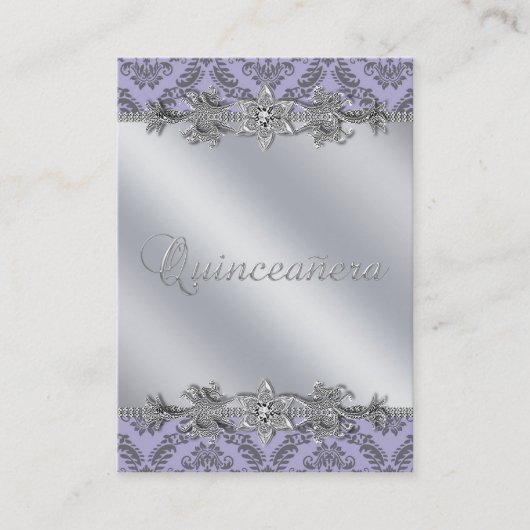 Silver Paarse Damask Business Card Template Visitekaartje (Voorkant)