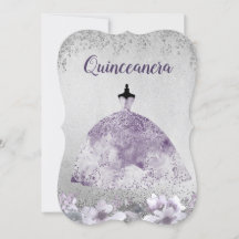 Silver Paarse Dress Floral Quinceanera Invite