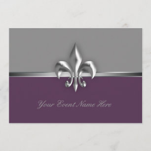 Silver Paarse Fleur de Lis Event Kaart