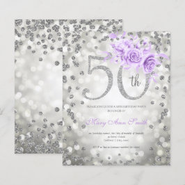 Silver Paarse Floral 50th Birthday Lights Invite
