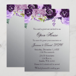Silver Paarse Floral Business Corporate Party Kaart