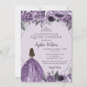 Silver Paarse Floral Princess Quinceañera Kaart (Voorkant)