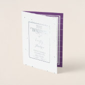 Silver Paarse Folie  Damask WEDDING PROGRAMMA (Voorkant)