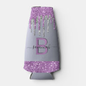 Silver paarse glitter-monogram - verjaardag flesjeskoeler (Voorkant)