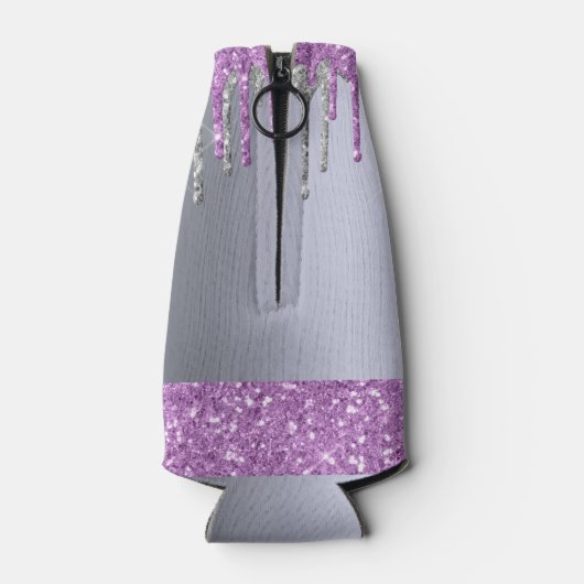 Silver paarse glitter-monogram - verjaardag flesjeskoeler (Achterkant)