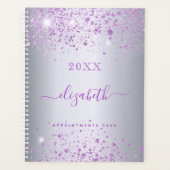 Silver paarse glitter-naamscript planner (Voorkant)