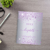 Silver paarse glitter-naamscript planner