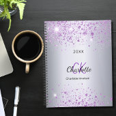 Silver paarse glitter name monogram 2023 planner