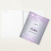 Silver paarse glitter name monogram 2023 planner (Display)