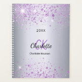 Silver paarse glitter name monogram 2023 planner (Voorkant)