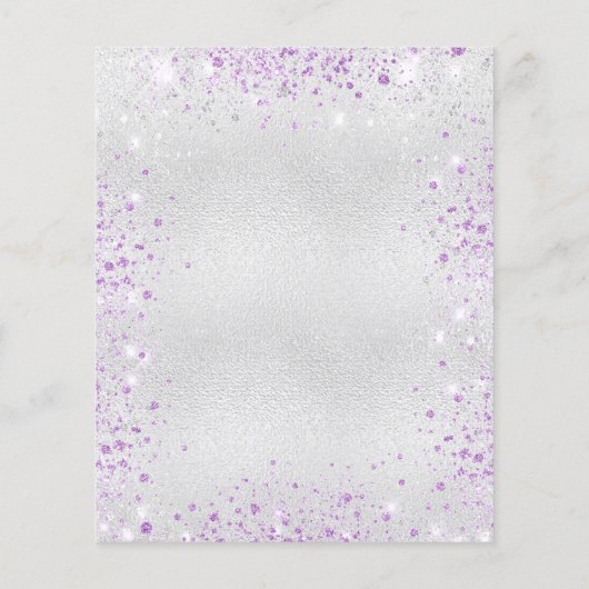 Silver paarse glitter sparkles script bar menu (Achterkant)