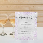 Silver paarse glitter sparkles script bar menu<br><div class="desc">Een faux zilverkleurige achtergrond met een paarse,  violette faux glitter,  sparkles. Met de tekst: Open balk. Pas uw bar menu aan en voeg toe.</div>