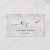 Silver paarse glitter trouwwebsite RSVP QR-code Informatiekaartje (Voorkant)