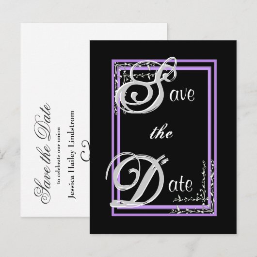 SILVER &PAARSE Save the Date Briefkaart (Voorkant / Achterkant)