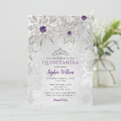 Silver Paarse Snowflakes Tiara Quinceañera Kaart (Staand voorkant)