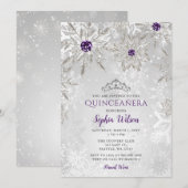 Silver Paarse Snowflakes Tiara Quinceañera Kaart (Voorkant / Achterkant)