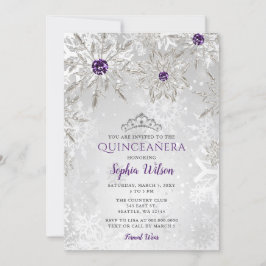 Silver Paarse Snowflakes Tiara Quinceañera Kaart