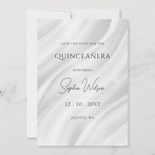 Silver Paarse Sparkle Dress Quinceañera Save Date Kaart (Achterkant)
