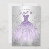 Silver Paarse Sparkle Dress Sweet 16 jaar Kaart (Voorkant)