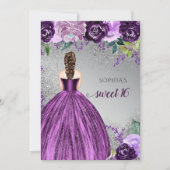Silver Paarse Sparkle Dress Sweet 16 jaar Kaart (Voorkant)