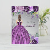 Silver Paarse Sparkle Dress Sweet 16 jaar Kaart (Staand voorkant)
