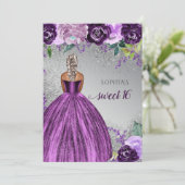 Silver Paarse Sparkle Dress Sweet 16 jaar Kaart (Staand voorkant)