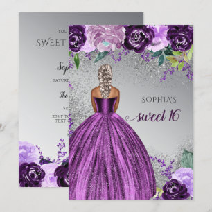 Silver Paarse Sparkle Dress Sweet 16 jaar Kaart
