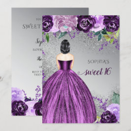 Silver Paarse Sparkle Dress Sweet 16 verjaardag In Kaart