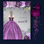 Silver Paarse Sparkle Dress Sweet 16 verjaardag In Kaart<br><div class="desc">Zilver Paarse Sparkle Dress Sweet 16 Birthday Invitation. Fair Skin Blonde Hair</div>