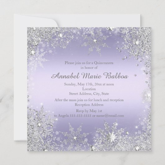 Silver & Paarse Sparkle Dress & Tiara Quinceanera Kaart (Achterkant)