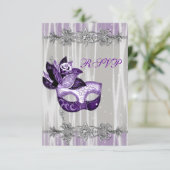 Silver Paarse Sparkle Paarse Masquerade Party RSVP (Staand voorkant)