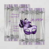 Silver Paarse Sparkle Paarse Masquerade Party RSVP (Voorkant / Achterkant)