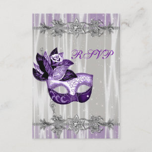 Silver Paarse Sparkle Paarse Masquerade Party RSVP Kaartje