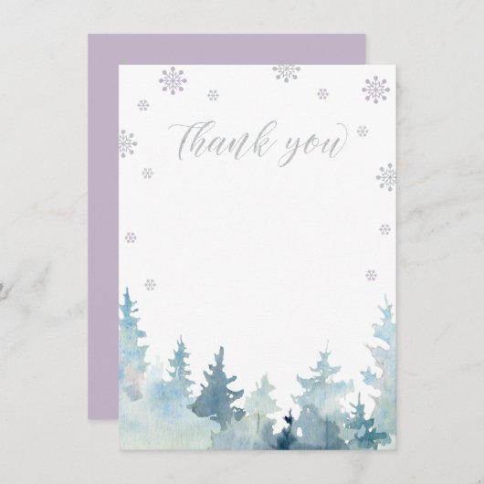 Silver & Paarse Winter Wonderland Dank je kaart (Voorkant / Achterkant)